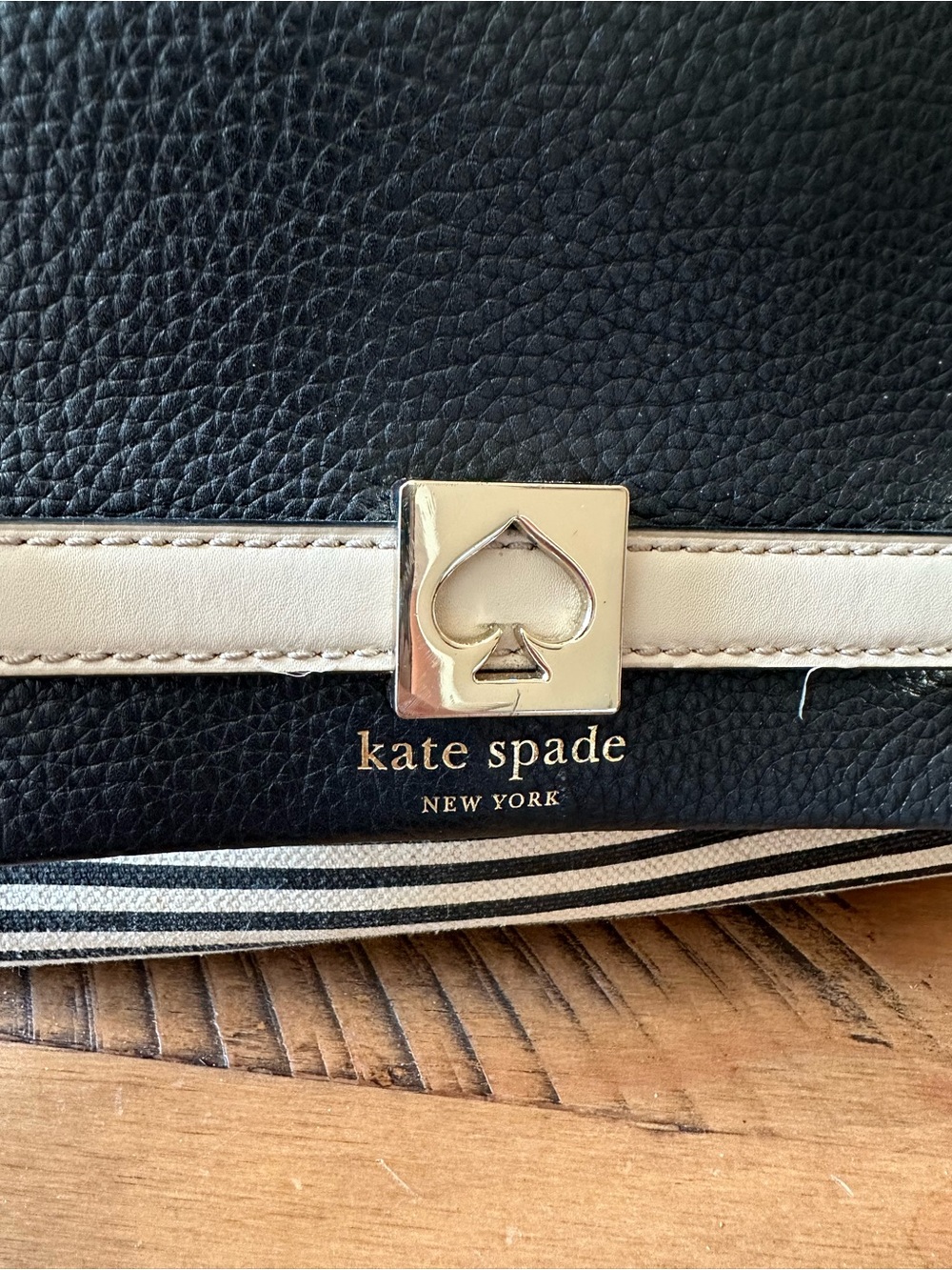 kate spade Black and Cream Striped Leather Crossbody - Picture 6 of 6